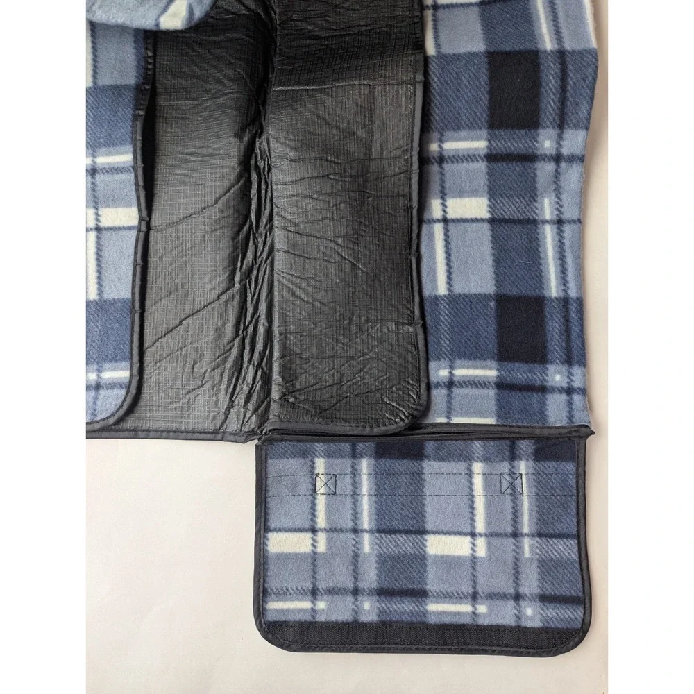 The Denver Post Roll-Up Picnic Blanket With Handle Blue Plaid